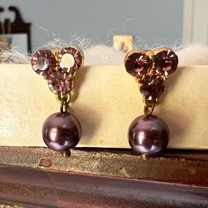 Purple Marble and Crystal Drop Earrings.
